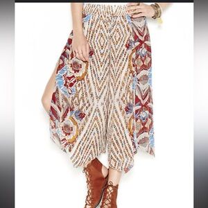 Free People Alabaster Asymmetrical Overlay Wide Leg Crop Pants L